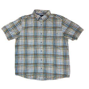 Men's Marmot Short Sleeve XL Plaid Shirt Chest Pocket Button Up Blue Brown